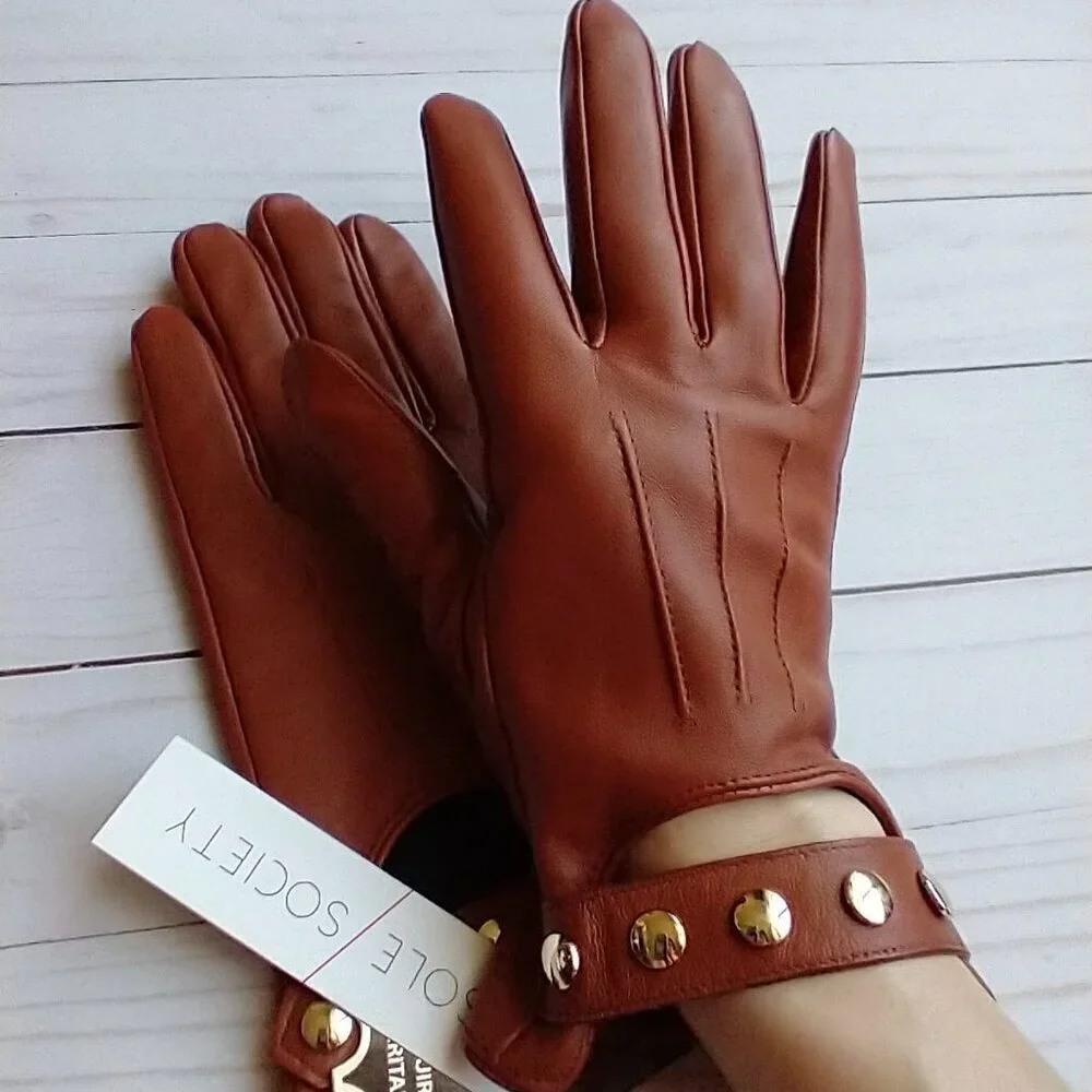 Sole Society Leather Gloves with Studs NWT